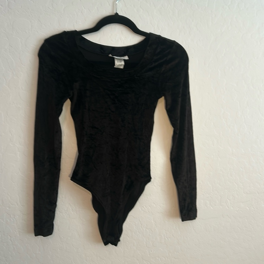 Vintage 1990s Black Velvet Bodysuit Size Small.